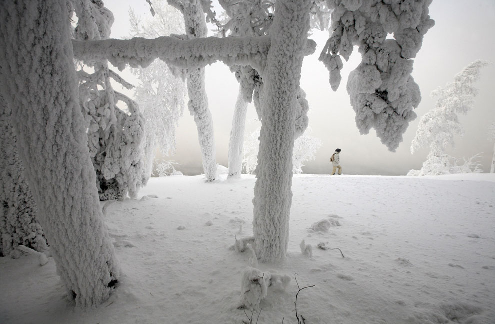 environmental ecocide artist relocates studio to the forests of Siberia in winter exploring enthalpy of fusion